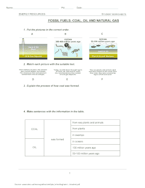 Lesson 2 Fossil Fuels Coal Oil and Natural Gas  Form