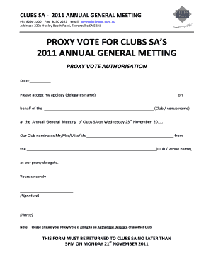 Proxy Form for Agm