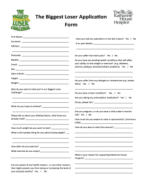 Biggest Loser Application  Form