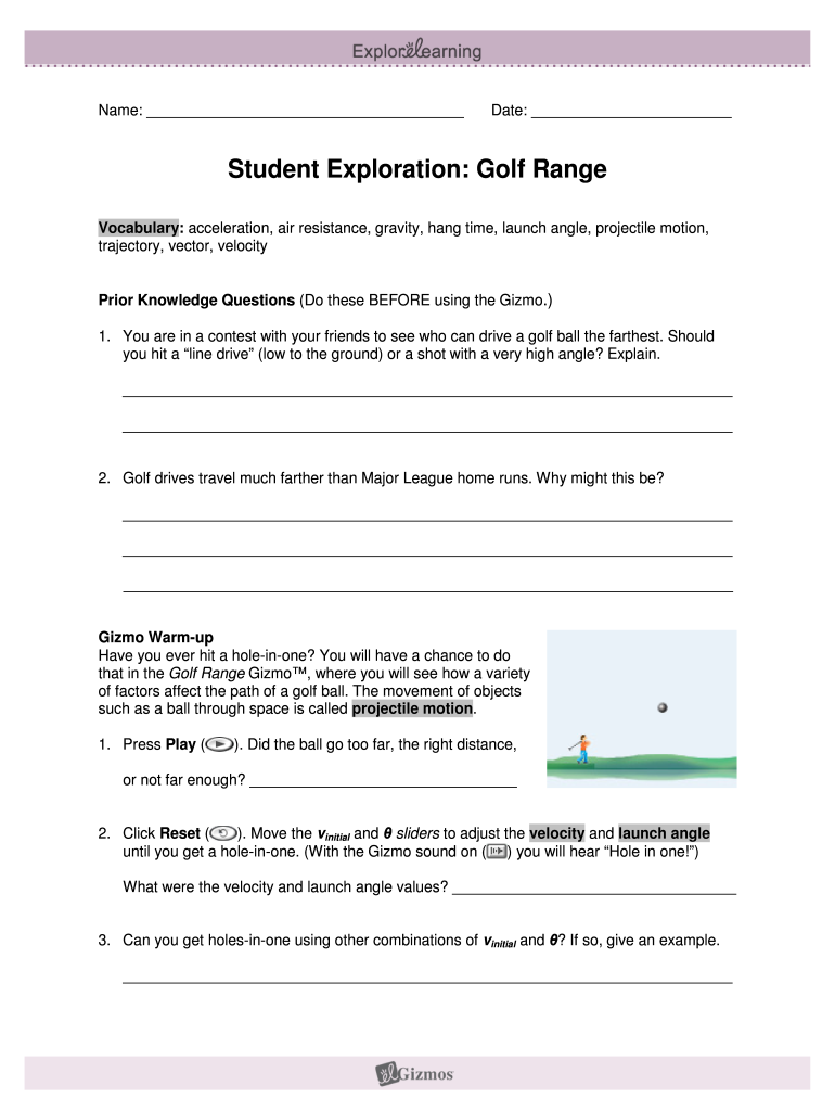 Golf Range Gizmo Answer Key PDF  Form