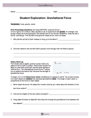 Gravitational Force Gizmo Assessment Answers  Form