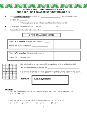 Algebra Unit 11 Graphing Quadratics  Form