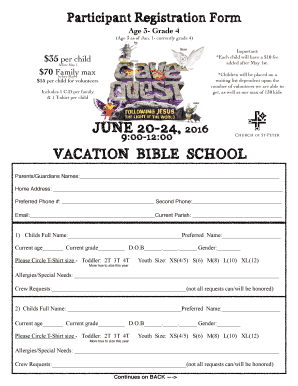 VBS Permission Form Participant Churchofstpeternsp