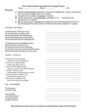Rhyme Scheme Worksheet PDF with Answers  Form