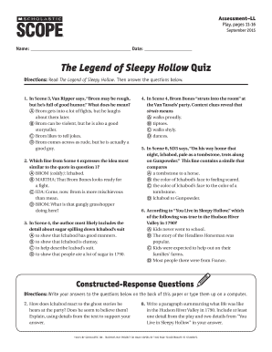 The Legend of Sleepy Hollow Questions and Answers PDF  Form