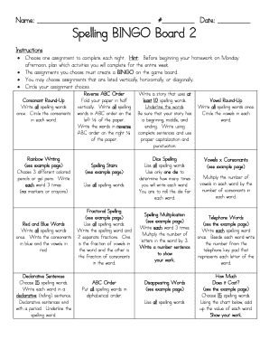 Spelling Bingo  Form