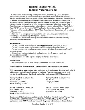 Rolling Thunder Inc Indiana Veterans Fund Application  Form