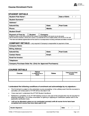 Course Enrolment Form STUDENT DETAILS Attar