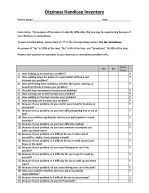 Dizziness Handicap Inventory BPROb BPTb  Form