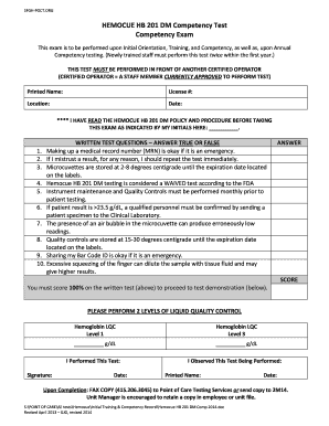 Hemocue Competency Test  Form