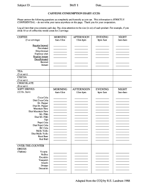 Caffeine Consumption Questionnaire PDF  Form