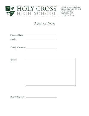 Absence Note Holy Cross High School Holycrosshs  Form