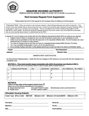 Anaheim Housing Authority Rent Increase  Form