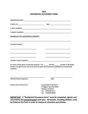 Tenant Occupancy Form