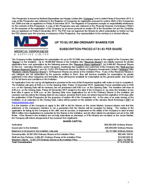 This Prospectus is Issued by Medical Disposables and Supply Limited the Company and is Dated Friday 6 December  Form