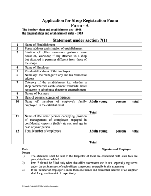 Application for Shop Registration Form Form a