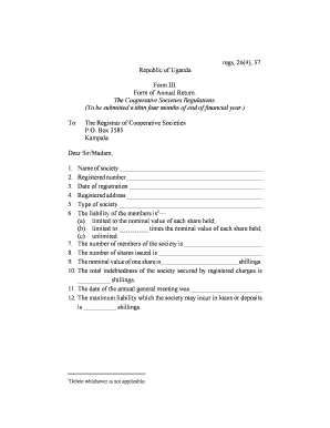 Uganda Cooperative Societies Annual Return Form