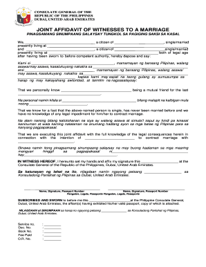 Joint Affidavit of Witnesses to a Marriage Sample  Form