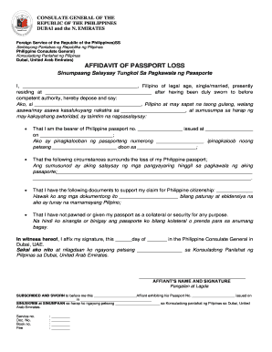 Affidavit of Loss Passport  Form