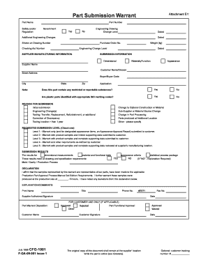 Part Submission Warrent  Form