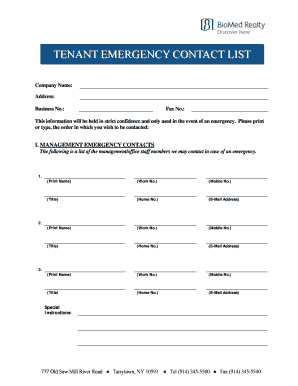 Tenant Emergency Contact Form