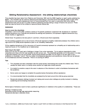 Sibling Relationship Checklist  Form