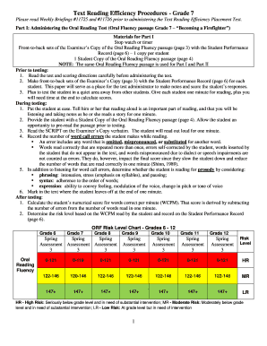 Text Reading Efficiency Procedures Grade 7 Please Read Weekly Briefings #11725 and #11726 Prior to Administering the Text Readin  Form