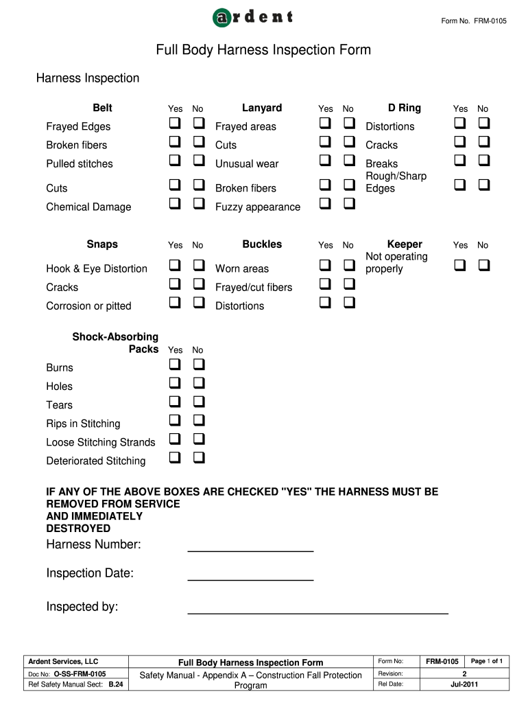  Full Body Harness Inspection Form  Ardent Shared  Ardentshared 2011-2024