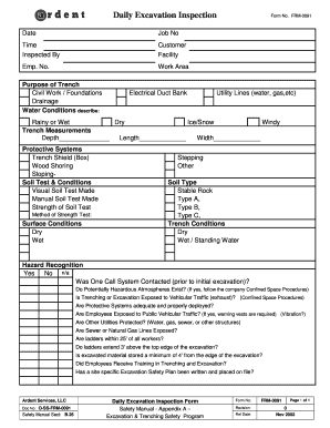  Daily Excavation Checklist 2002