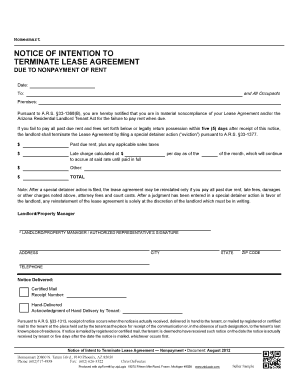 Notice of Intention to Terminate Lease Agreement Realty Resource 247  Form