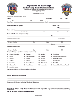 Cooperstown Physical Form