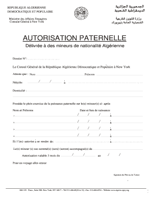 Mod Le Autorisation Paternelle Alg Rie  Form