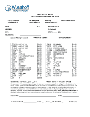 BWUESTHOFFb REFERENCE LABORATORIES  Form