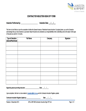 Induction Sign off Sheet  Form