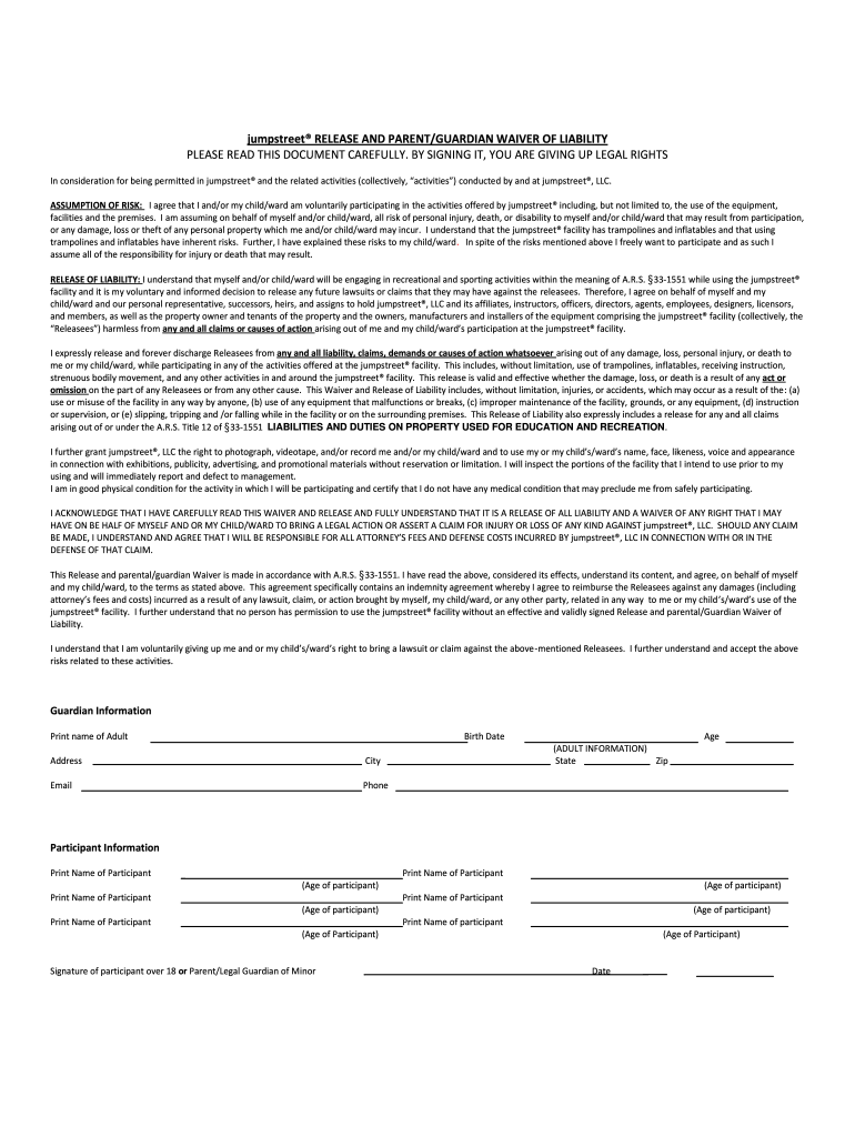 Jump Street Waiver  Form