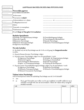 AANVRAAG BACHELOR DIPLOMA PSYCHOLOGIE Psychologyincludes Edu Fmg Uva  Form