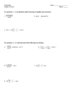 Pre Calculus Worksheets with Answers PDF  Form