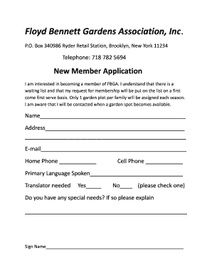 Floyd Bennett Garden Association  Form