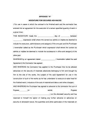 APPENDIX H INDENTURE for SECURED ADVANCES  Form