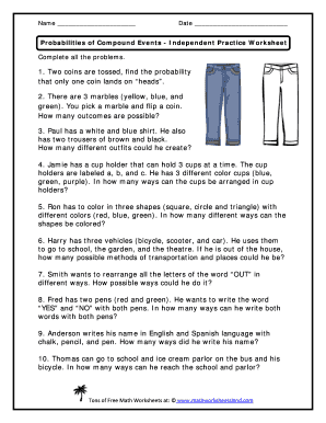 Compound Probability Worksheet  Form