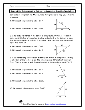 Trigonometric Ratios Questions and Answers PDF  Form