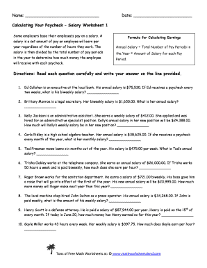 Calculating Your Paycheck Salary Worksheet 1 Answer Key  Form