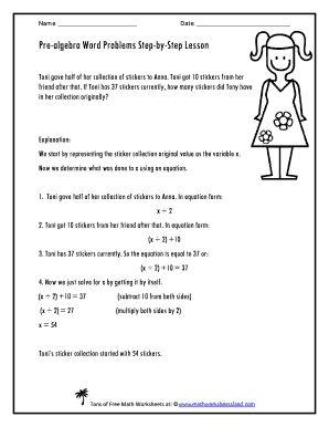 Pre Algebra Word Problems  Form