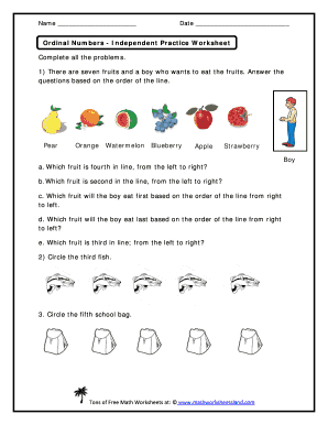 Ordinal Numbers Independent Practice Worksheet Sequences  Form