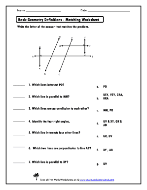 Basic Geometry Definitions Matching Worksheet Answers  Form