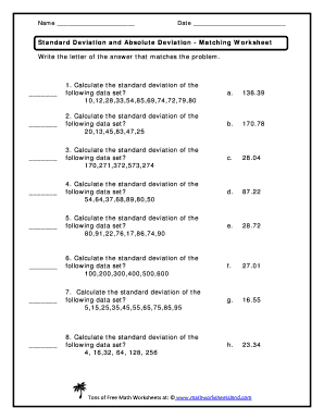 Standard Deviation Worksheet with Answers PDF  Form