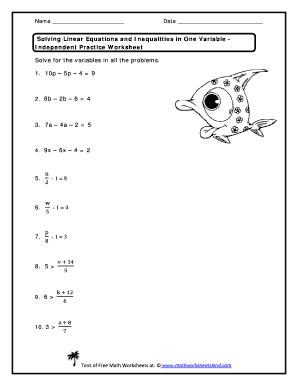 Linear Equations in One Variable Worksheet  Form