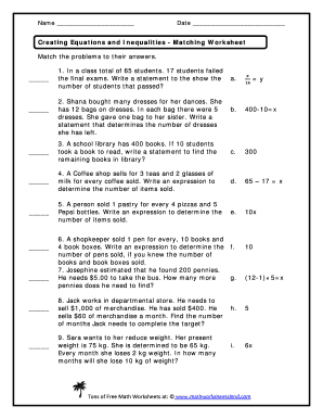 Creating Equations and Inequalities Worksheet  Form