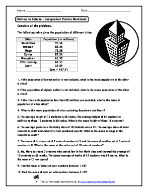 Outliers Worksheet PDF with Answers  Form