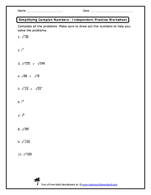 Simplifying Complex Numbers Worksheet with Answers  Form